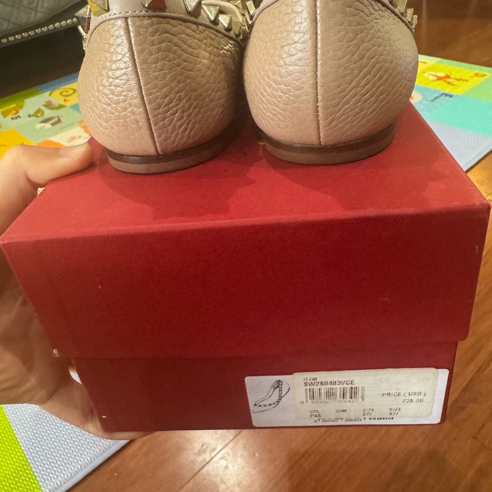 Valentino Beige Leather Rockstud Pointed Flats - Picture 4 of 10